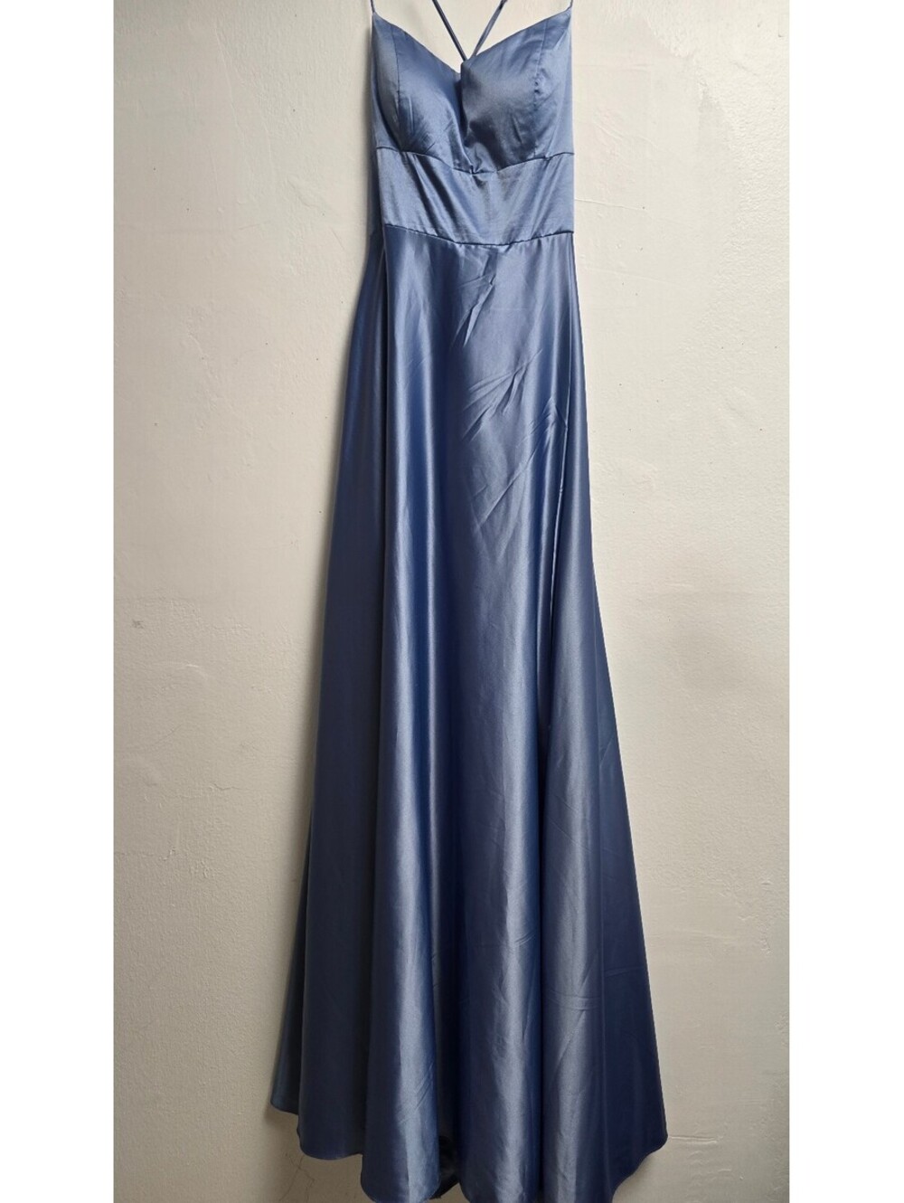 B.Darlin Blue Satin Maxi Formal Dress Size 11/12 Prom Evening Gown - Picture 3 of 8